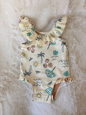 Old Navy Beach Print Ruffle One-Piece Swimsuit for Baby 3-6 Mos